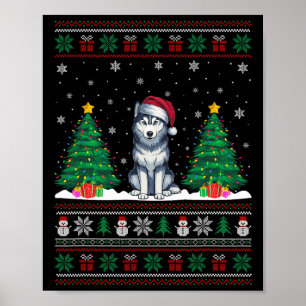 Poster Santa Hat Sibérien Husky Chien Xmas Les lumières d