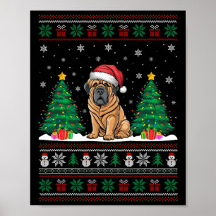 Poster Santa Hat Tibétain Mastiff Chien Xmas Arbre Lumièr