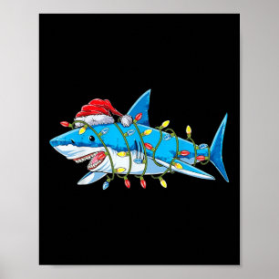 Poster Santa Jaws Shark Christmas Lights Merry Sharkmas X
