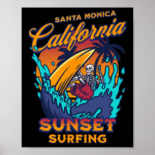 Poster Santa Monica Californie Surf Squelette Coucher de