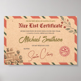 Poster Santa Nice List Certificate