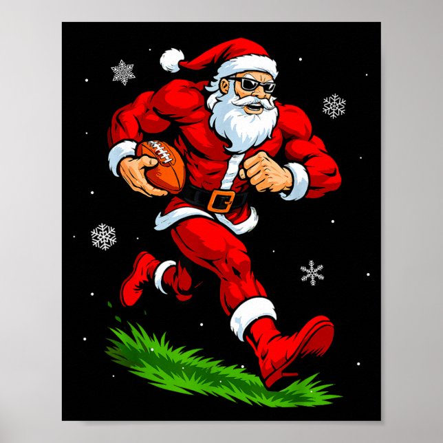 Poster Santa Playing Football Xmas Funny Christmas Footba (Devant)