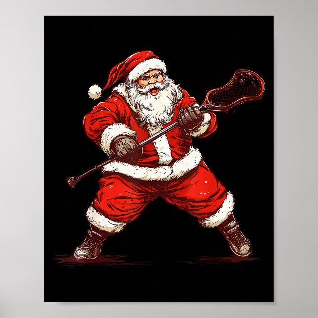 Poster Santa Playing Lacrosse Funny Lacrosse Lax Player C (Devant)