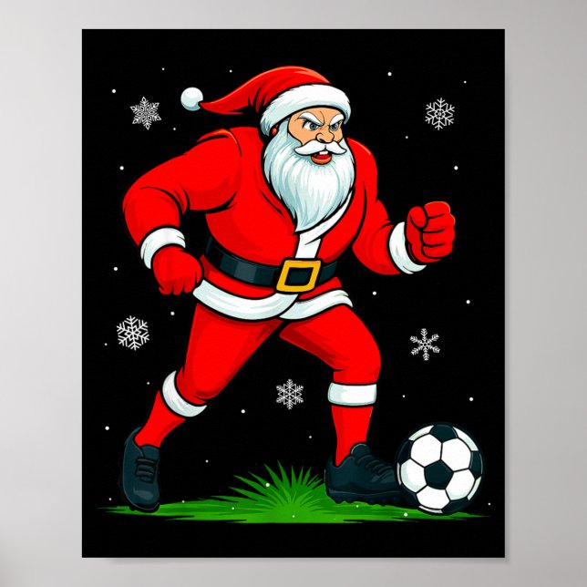 Poster Santa Playing Soccer Xmas Funny Christmas Soccer S (Devant)