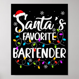 Poster Santa Préféré Barman Lumières de Noël Drôle Xm