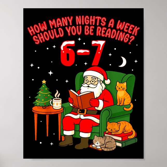 Poster Santa Reading 67 Cat Christmas Six Seven Teacher B (Devant)