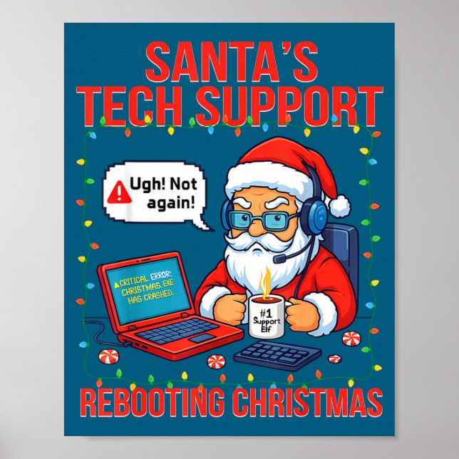 Poster Santa Rebooting Support Engineer s Tech Joke (Devant)