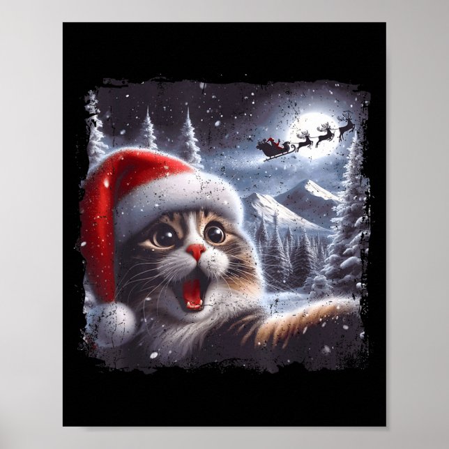 Poster Santa Reindeer Selfie Cat Funny Christmas Tee  (Devant)