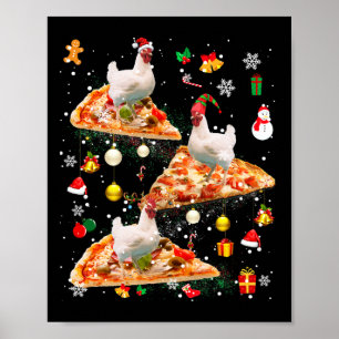 Poster Santa Rennes Elfe Poulet à Vélo Pizza Xmas Galaxie