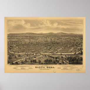 Poster Santa Rosa California 1876 Panoramic Map
