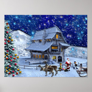 Poster Santa Rudolph Elf with Sled