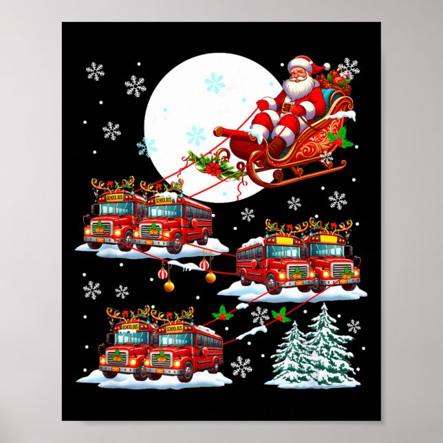 Poster Santa Sleigh Reindeer School Buses Matching Driver (Devant)