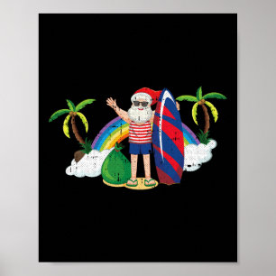 Poster Santa surfant Noël en juillet été tropical plage