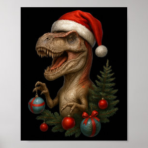 Poster Santa T-rex Noël Dinosaure drôle de vacances 