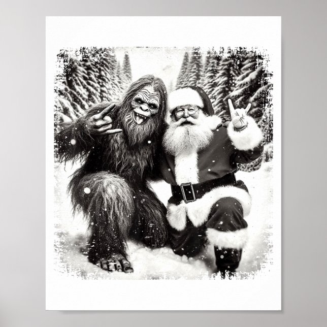 Poster Santa With Bigfoot Christmas Lights Funny Sasquatc (Devant)