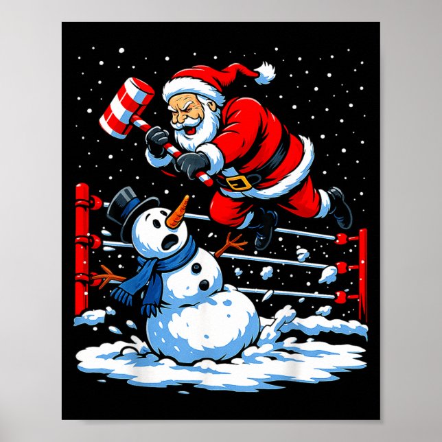 Poster Santa Xmas Snow Lights Wrestling Funny Wrestling C (Devant)