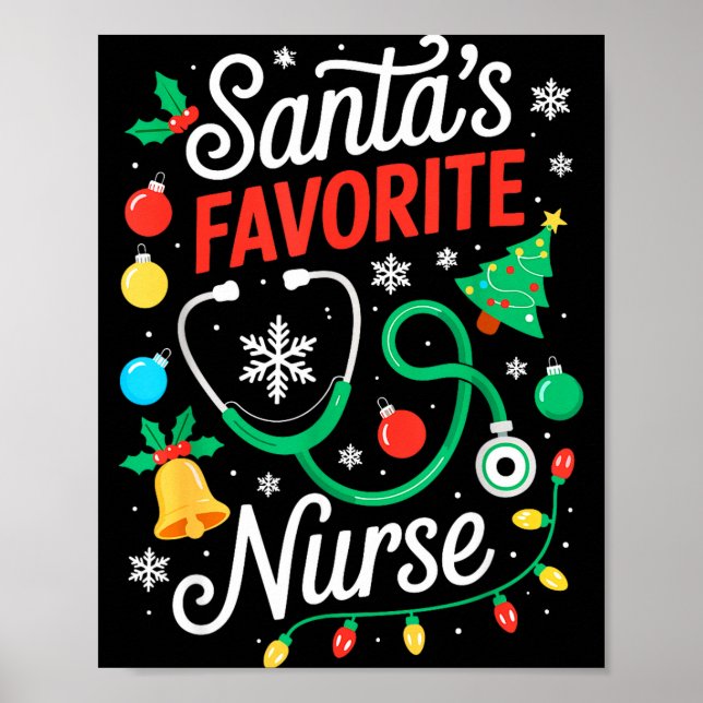 Poster Santa's Favorite Nurse Shirt Men Women Funny Chris (Devant)