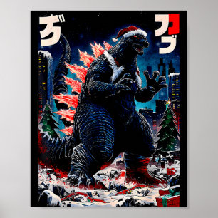 Poster Santazilla Monstre Japonais Kaiju Dinosaure Noël