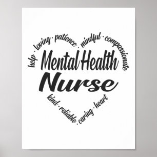 Poster Santé mentale Infirmière Mot du coeur Nuage