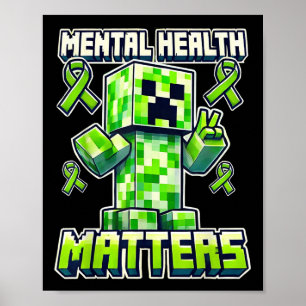 Poster Santé Mentale S Sensibilisation Vert Pixel Ribon P