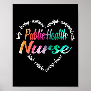 Poster Santé publique Infirmière Coeur Mot Nuage Aquarell