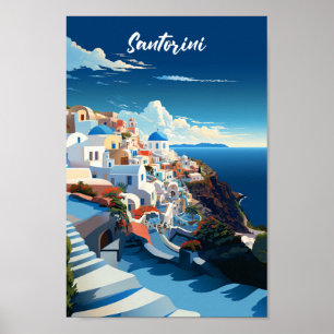 Poster Santorin Grèce Célèbre Vintage voyage Place