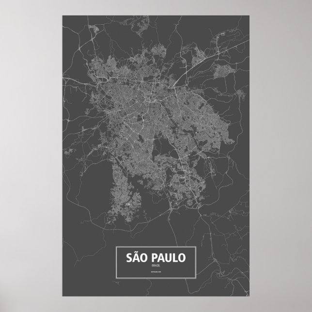 Poster Sao Paulo, Brésil (blanc sur noir) (Devant)
