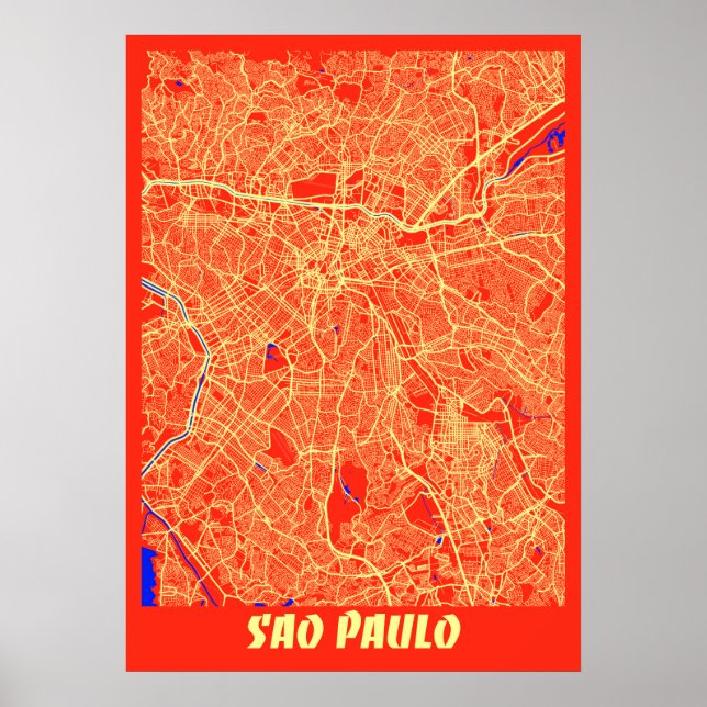 Poster Sao Paulo - Brésil Carte de la ville rétro (Devant)