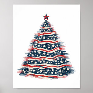 Poster Sapin de Noël avec Drapeau Américain Patriotique