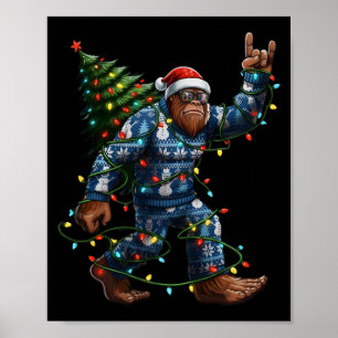 Poster Sapin de Noël Bigfoot Sasquatch Chapeau de Père No