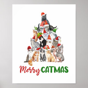 Poster Sapin de Noël Chat Amoureux des Chats Noël Fêtes
