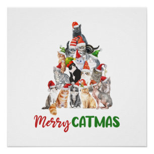 Poster Sapin de Noël Chat Amoureux des Chats Noël Fêtes 