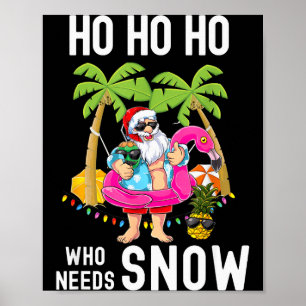Poster Sapin de Noël Santa Surfant Plage d'Été Vacances