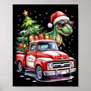 Poster Sapin de Noël Voiture Camion Dinosaure Trex Noël B
