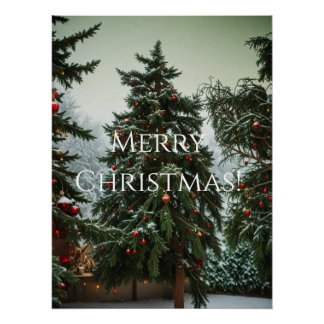 Poster Sapins de Noël décorés de guirlandes