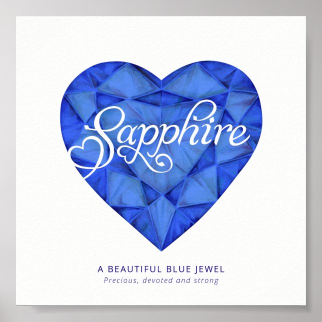 Poster Sapphire nom signifiant aquarelle coeur bleu gemme (Devant)