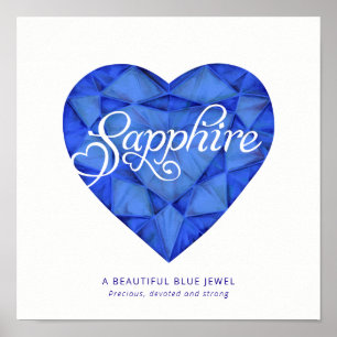 Poster Sapphire nom signifiant aquarelle coeur bleu gemme