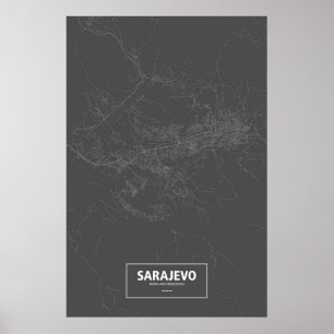 Poster Sarajevo, Bosnie-Herzégovine (blanc sur noir)