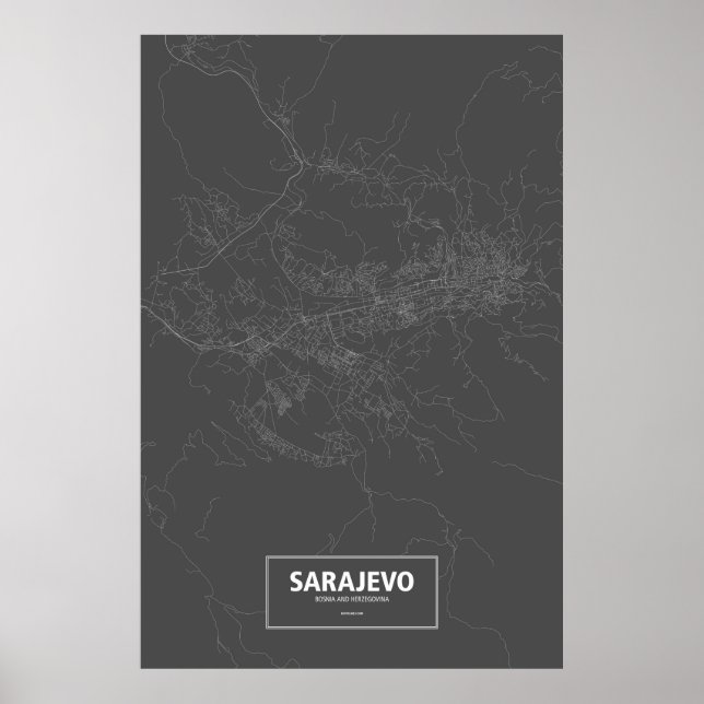 Poster Sarajevo, Bosnie-Herzégovine (blanc sur noir) (Devant)