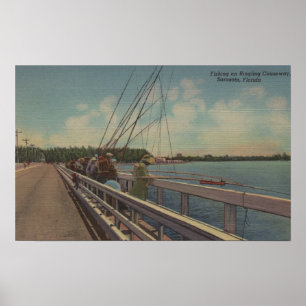 Poster Sarasota, FL - Vue des gens qui pêchent au large