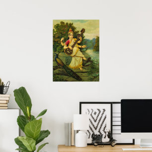 Poster Saraswati, déesse de la musique par Raja Ravi Varm