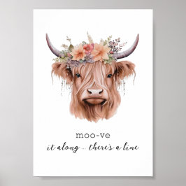 Poster Sarcastique Floral Highland Cow Cute Salle de bain