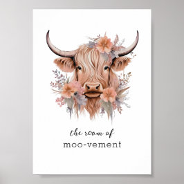 Poster Sarcastique Floral Highland Vache Salle de bain Wa