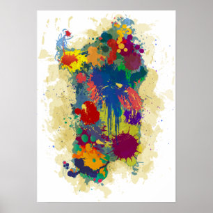 Poster Sardaigne, carte des gouttes de peinture
