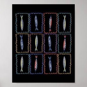 Poster Sardines Boîte de Poisson Tomate Fille Été Côtière