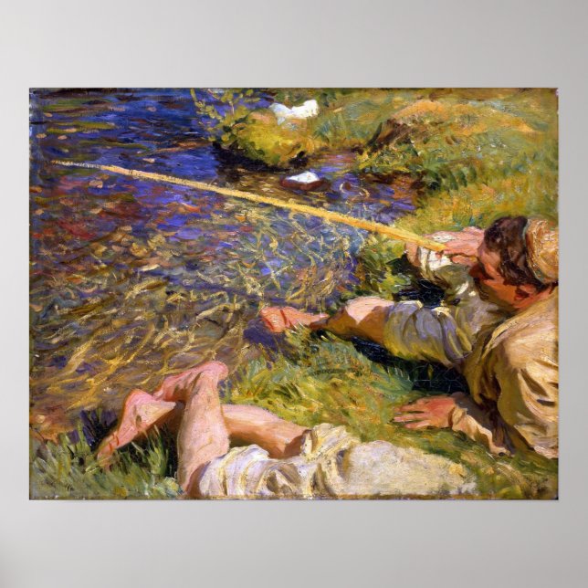 Poster Sargent - Val D'Aosta, Un Homme Pêchant (Devant)