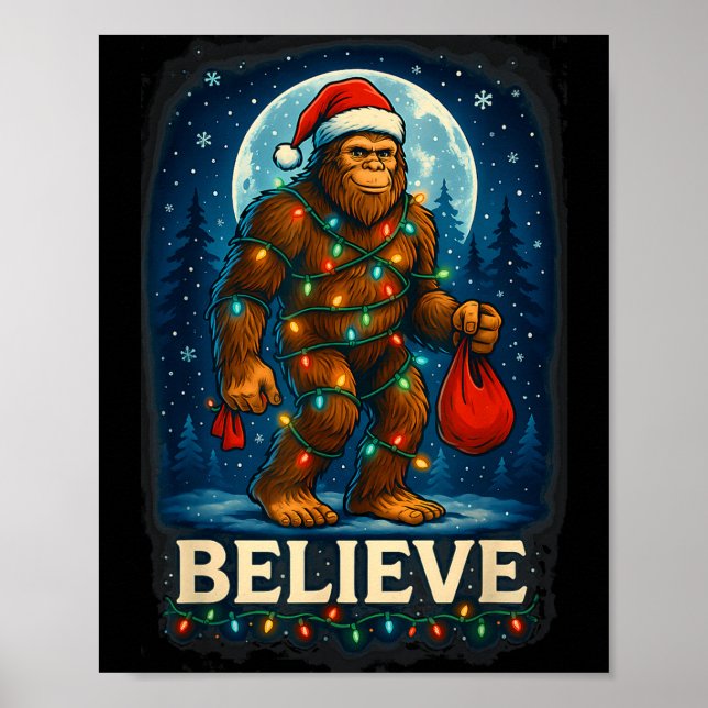 Poster Sasquatch Christmas Lights Holiday Believe  (Devant)