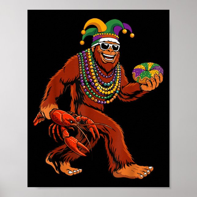 Poster Sasquatch Mardi Gras Bigfoot Parade Beads King Cak (Devant)