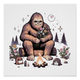 Poster Sasquatch tenant des fleurs