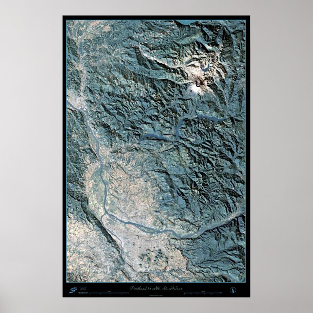 Poster satellite Portland, OR et Mt. St. Helens (Devant)